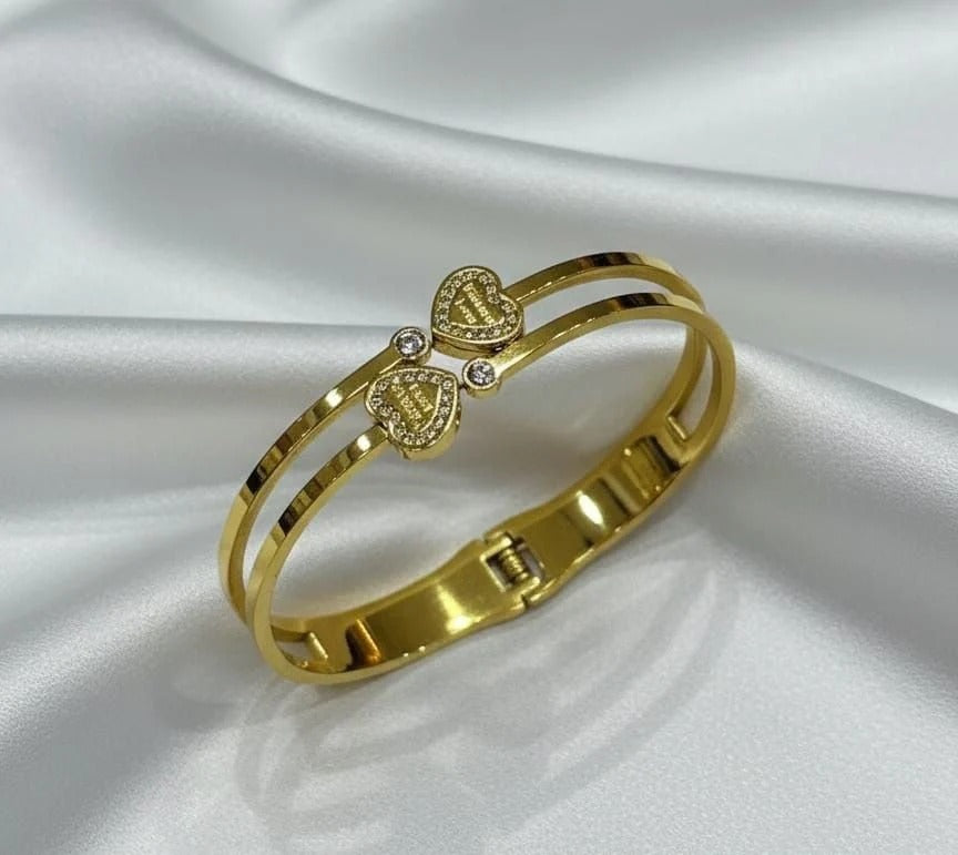 Double Heart Crystal Bangle