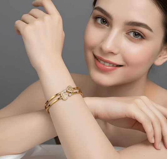 Double Heart Crystal Bangle